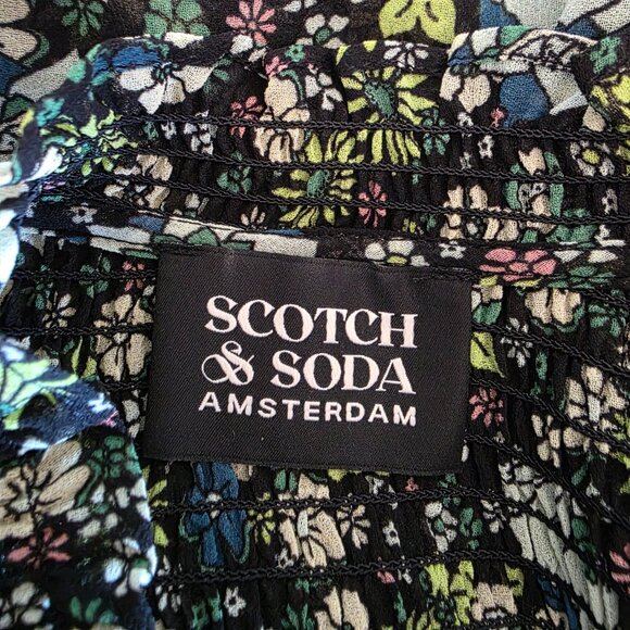 Scotch & Soda Amsterdam Green Floral Blouse Smocked Button Front Lightweight XL - Picture 7 of 8